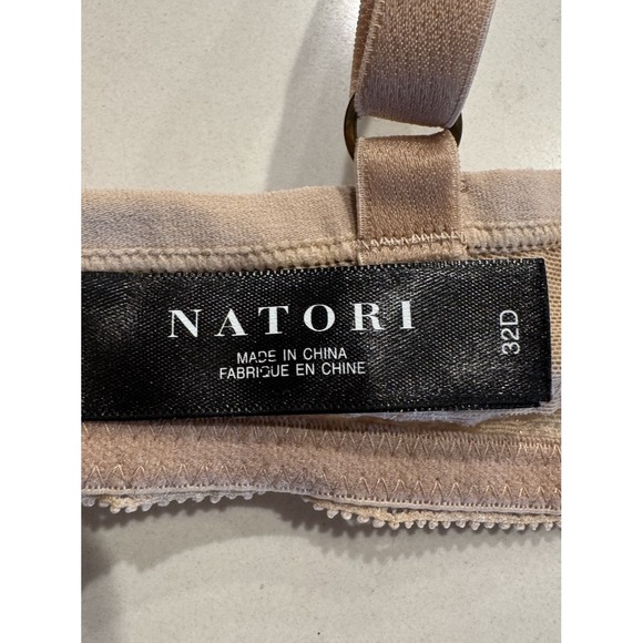 Natori Mod Deep Plunge Underwire Push Up Striped Bra Size 32D Beige Lace Trim - Picture 6 of 8